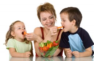 Mom Teaching Kids Eating Healthy Food Choices